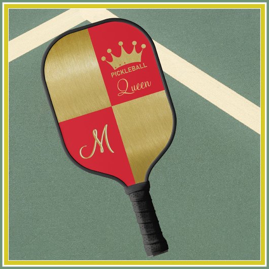 Queen Glam Red Gold Crown Monogram Pickleball Schläger
