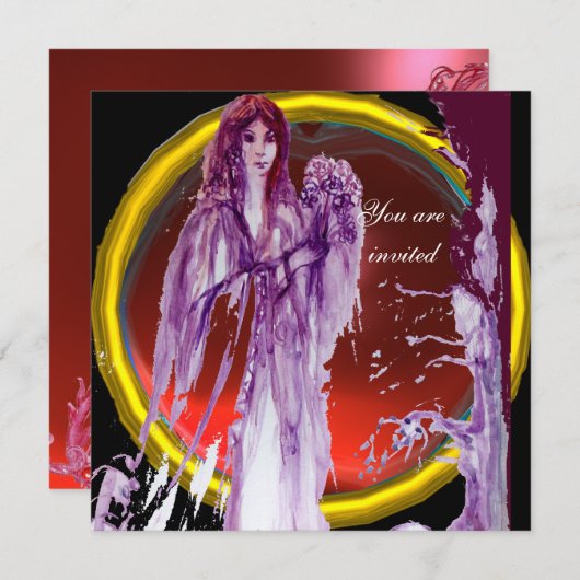 QUEEN GUINEVERE Rote Lila Fantasie Einladung (Vorne/Hinten)