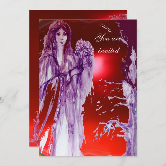 QUEEN GUINEVERE Rote Lila Fantasie Einladung (Vorne/Hinten)