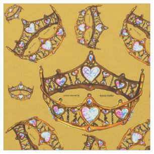 Queen Hearts Gold Crown Tiara Muster Goldenrod Stoff