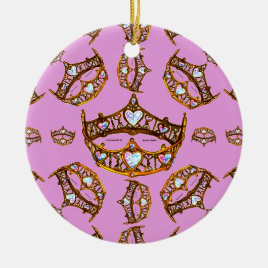 Queen Hearts Gold Crown Tiara Muster rosa lilac Keramikornament (Vorne)