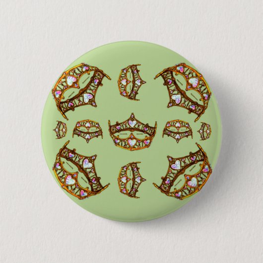 Queen Hearts Gold Crowns Tiaras grüne Schaltfläche Button (Vorderseite)