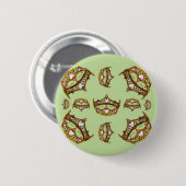 Queen Hearts Gold Crowns Tiaras grüne Schaltfläche Button (Vorne & Hinten)