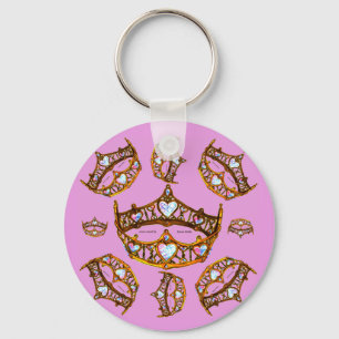 Queen Hearts Gold Crowns Tiaras Pink Lilac Schlüsselanhänger