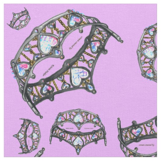 Queen Hearts Silver Crown Tiara Muster rosa lilac Stoff (Nahaufnahme)