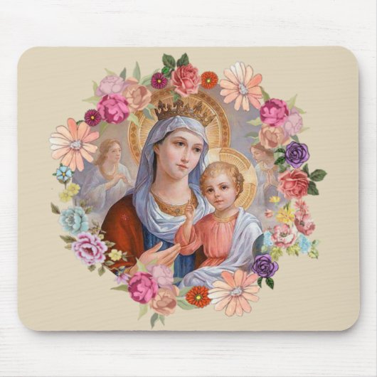 Queen Heaven Baby Jesus Angels Blume Rose Mousepad (Vorne)