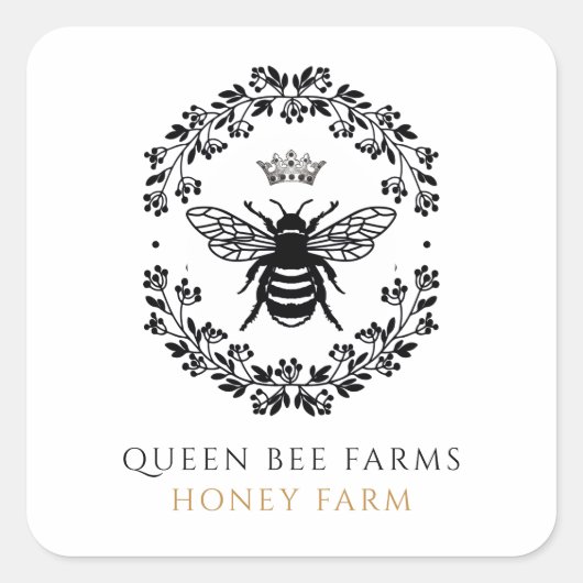Queen Honey Bee Black White Gold Product Labels Quadratischer Aufkleber (Vorderseite)