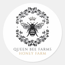 Queen Honey Bee Black White Gold Product Labels Runder Aufkleber