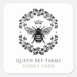 Queen Honey Bee Schwarz-weiß Gold Product Labels Quadratischer Aufkleber