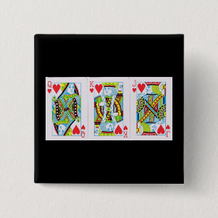 Queen,King,Jack of Hearts Button