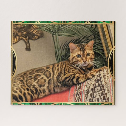 Queen Luna Bengalisch Cat als Art Déco Puzzle (Horizontal)