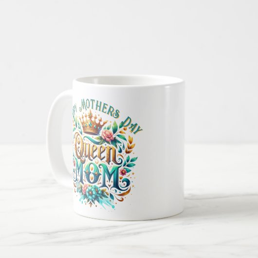 Queen Mama Floral Retro Typografie Kaffeetasse (Vorderseite Links)