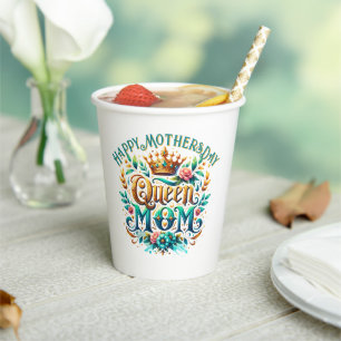 Queen Mama Floral Retro Typografie Pappbecher