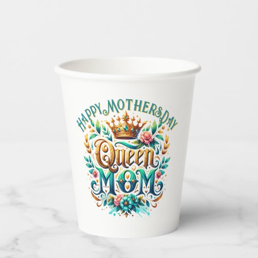 Queen Mama Floral Retro Typografie Pappbecher (Vorderseite)