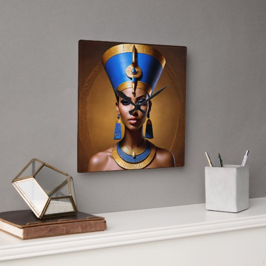 "Queen Nefertiti" Schöne antike afrikanische König Quadratische Wanduhr (Büro)