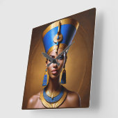 "Queen Nefertiti" Schöne antike afrikanische König Quadratische Wanduhr (Winkel)