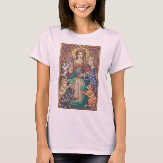 Queen Of Cats Tarot Card Shirt, Yarn Art Design T-Shirt (Vorderseite)
