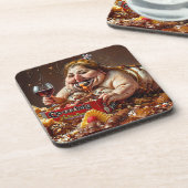 "Queen of Gluttonous Decay" farbenfrohe Portrait Getränkeuntersetzer (Linke Seite)