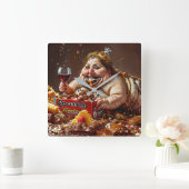 "Queen of Gluttonous Decay" farbenfrohe Portrait Quadratische Wanduhr (Zuhause)