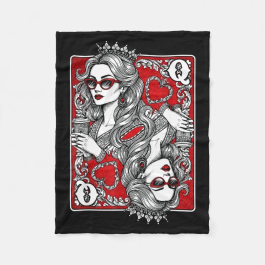 Queen Of Heart Playing Card Coffee Lover Gambling Fleecedecke (Vorderseite)