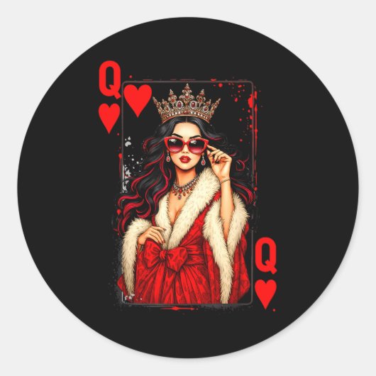 Queen Of Heart Playing Card Love Valentine Outfit Runder Aufkleber (Vorderseite)