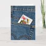 Queen of Hearts Birthday Karte<br><div class="desc">Queen of hearts playing card in a blue jean pocket.</div>