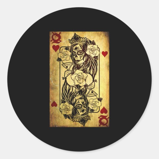 Queen Of Hearts Card Deck Old Runder Aufkleber (Vorderseite)