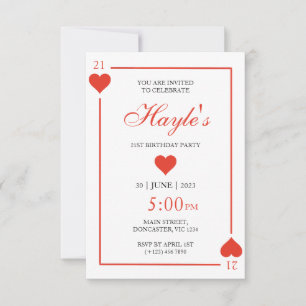 Queen of Hearts Casino Spielkarten 21. Geburtstag Einladung