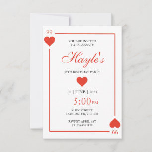Queen of Hearts Casino Spielkarten 99. Geburtstag Einladung