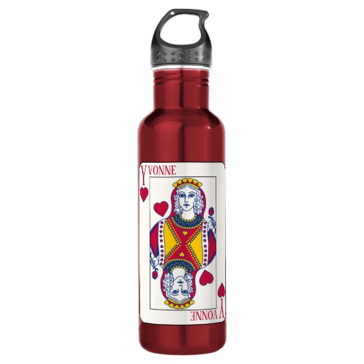 Queen of Hearts Individuelle Name Spielkarte Edelstahlflasche (Vorderseite)
