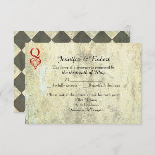 Queen of Hearts Wedding Response Card RSVP Karte (Vorne/Hinten)