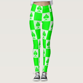 Queen of Spades Leggings Green White Schachbretts