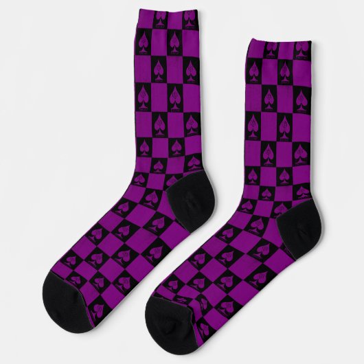 Queen of Spades Socks Dark Lila Checkerboard QoS Socken (Linkes Detail)