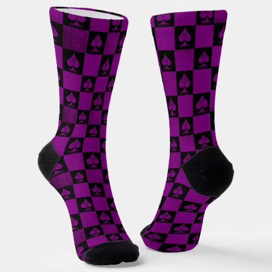 Queen of Spades Socks Dark Lila Checkerboard QoS Socken (Gewinkelt)