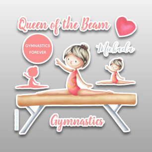Queen of the Beam Gymnastics Girl Personalisiert Aufkleber