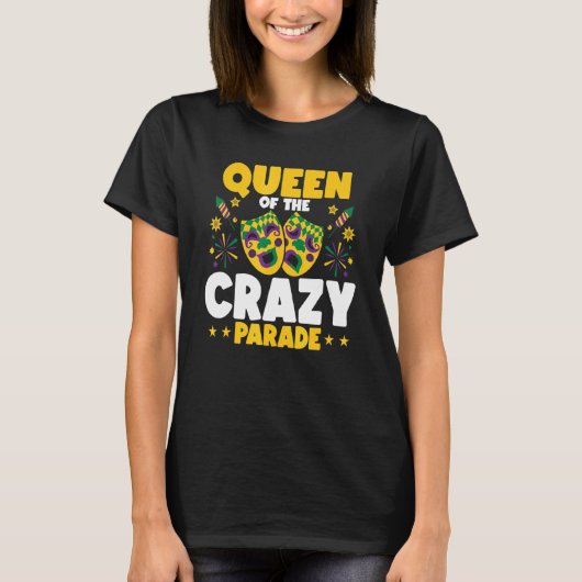 Queen of the Crazy Parade Beads Bling Joker Jester T-Shirt (Vorderseite)