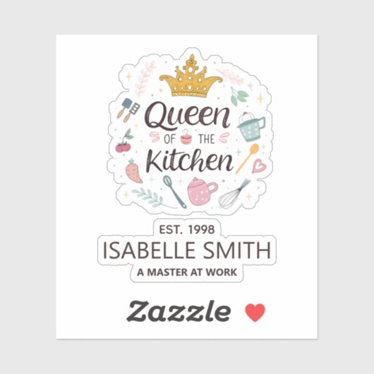 Queen of the Kitchen Custom Name Design Aufkleber (Blatt)