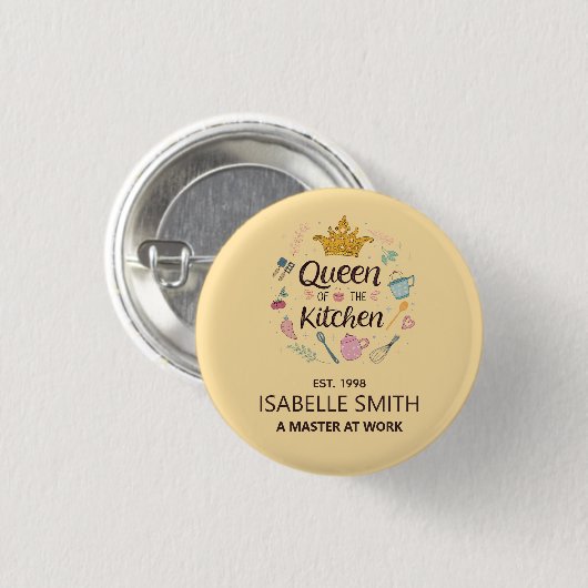 Queen of the Kitchen Custom Name Design Button (Vorne & Hinten)