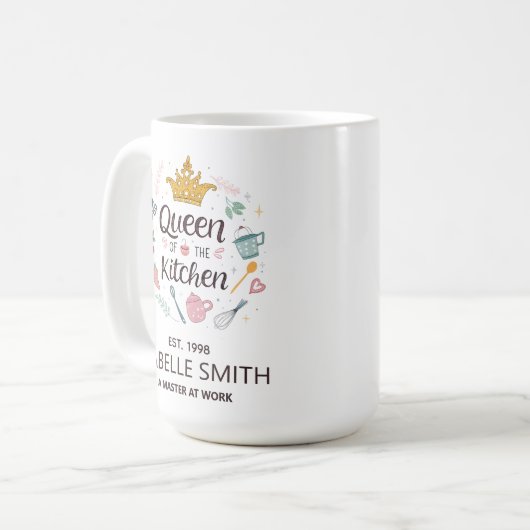 Queen of the Kitchen Custom Name Design Kaffeetasse (Vorderseite Links)