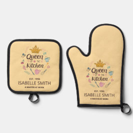 Queen of the Kitchen Custom Name Design Ofenhandschuh & Topflappen-Set