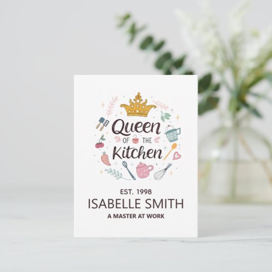 Queen of the Kitchen Custom Name Design Postkarte (Stehend Vorderseite)
