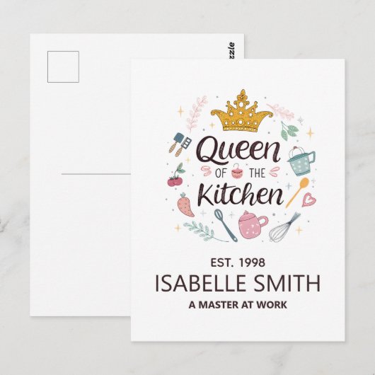 Queen of the Kitchen Custom Name Design Postkarte (Vorne/Hinten)