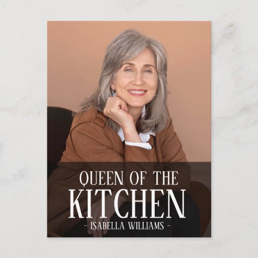 Queen of the Kitchen Editable Photo Name Design Postkarte (Vorderseite)