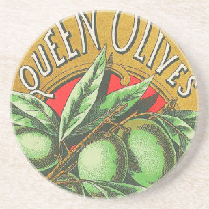 Queen Olives Vintage Lebensmittelkiste Etikett Untersetzer