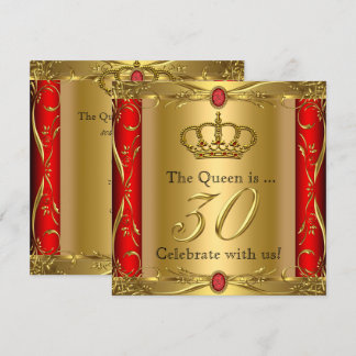 Queen or King Regal Red Gold 30. Geburtstags-Party Einladung