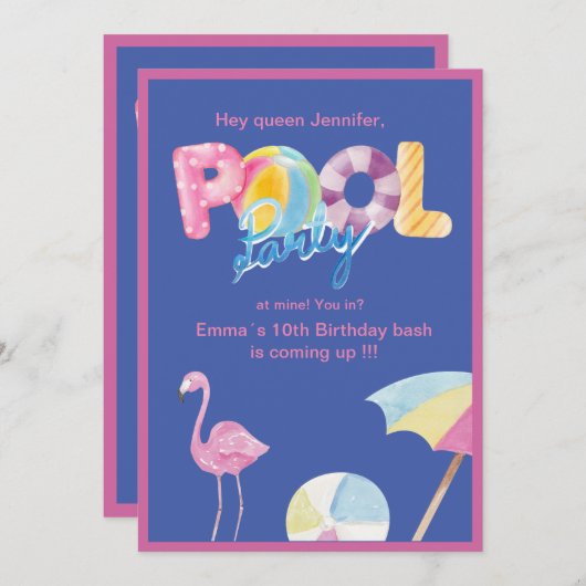 Queen Pool Party Bash Einladung (Vorne/Hinten)