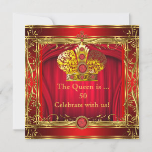 Queen Regal Red Gold 50. Geburtstagsparty Einladung