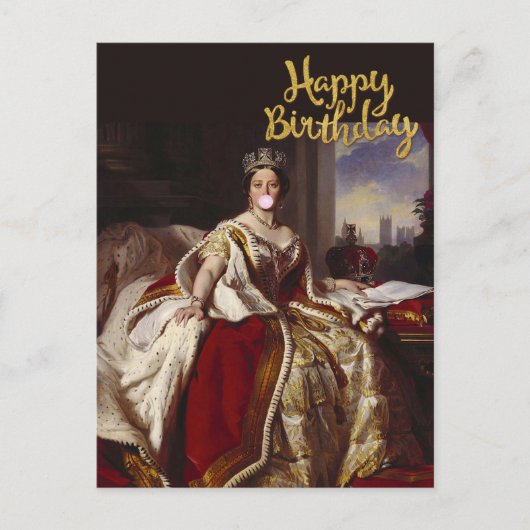 QUEEN VICTORIA BLUTET EIN PINKBUBBEL GUM POSTKARTE (Vorderseite)