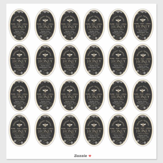 Queenline 8 oz Oval Honey Label mit Honigwabenbien (Blatt)