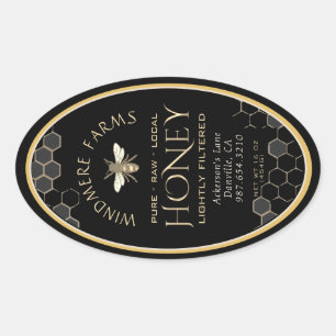 Queenline Honey Label 16/32oz Honeycomb Bee Black Ovaler Aufkleber